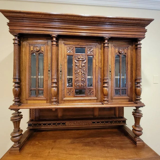 19th Century Belgian Renaissance Revival Carved Walnut Hunting Cupboard, Sideboard Cabinet, Circa 1880 For Sale - Image 11 of 12