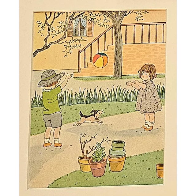 Contemporary 1934 Set of 3- Vintage French Prints-Children at Play, Matted For Sale - Image 3 of 4