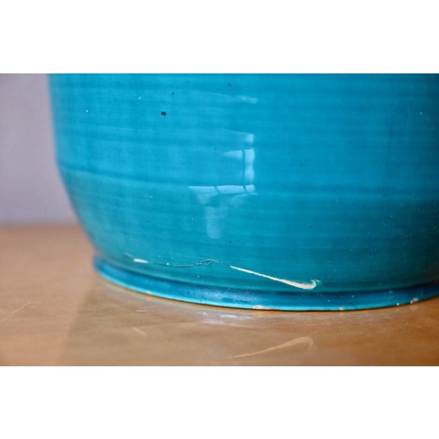 Vintage Peacock Blue Ceramic Art Planter from Accolay, 1950s For Sale - Image 9 of 10