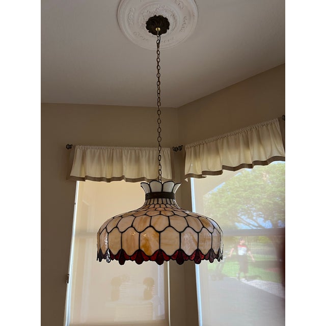 1970s Vintage Large Slag Glass Hanging Pendant Chandelier Light For Sale In West Palm - Image 6 of 7