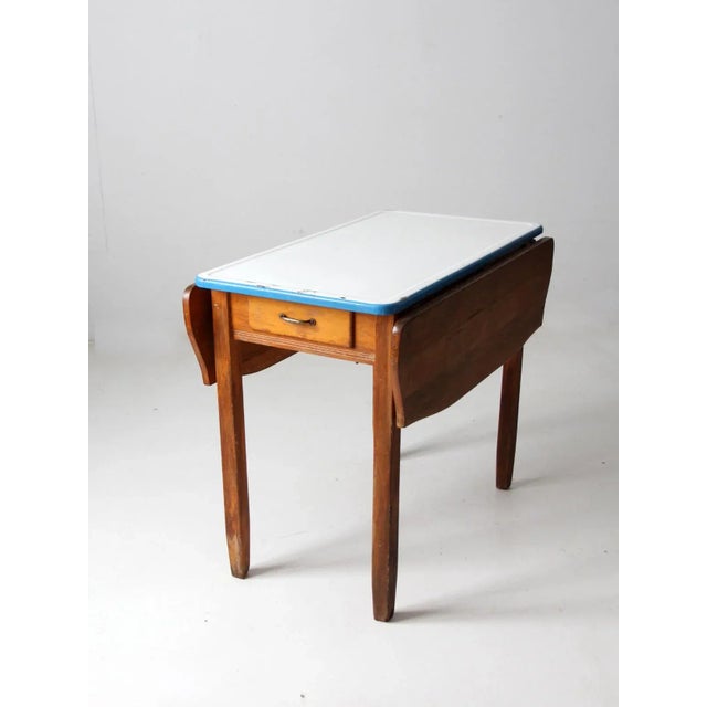 Wood Antique Enamel Top Kitchenette Table For Sale - Image 7 of 13