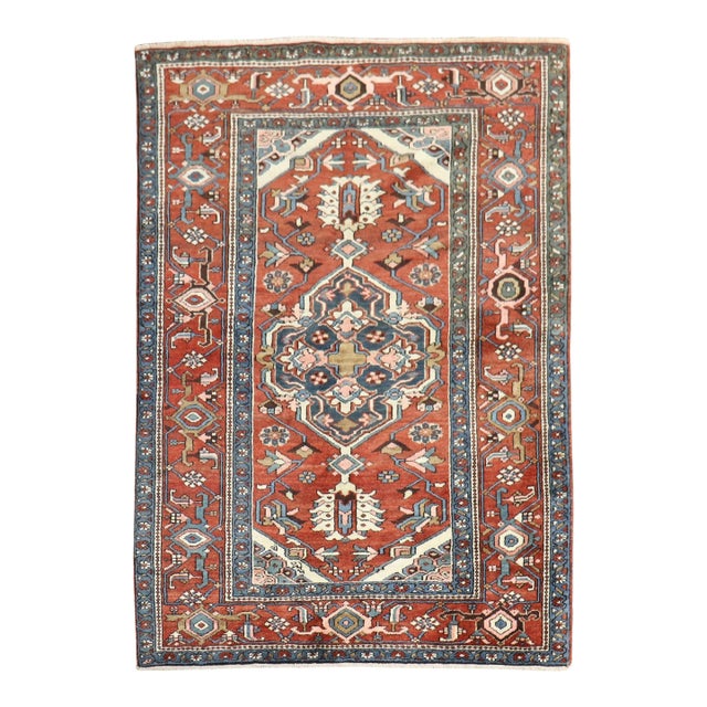 Antique Zabihi Collection Traditional Persian Heriz Serapi Rug - 4'7" x 6'4" For Sale