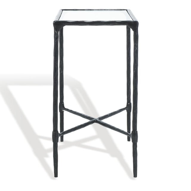 Metal Isabellina Metal Accent Table in Black with Glass Top For Sale - Image 7 of 8