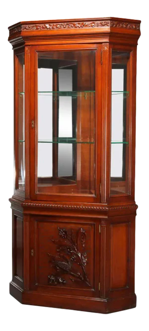 Antique Aesthetic Movement Carved Cherry Faceted & Mirrored Corner Cabinet c1890
