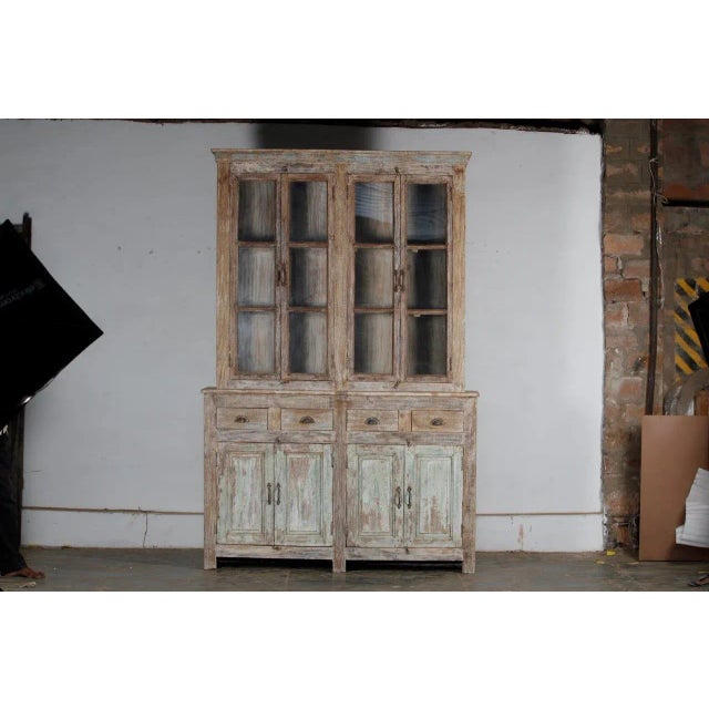 Indian Indian Bleached Teakwood 4-Door Large Cabinet or Bookcase For Sale - Image 3 of 4