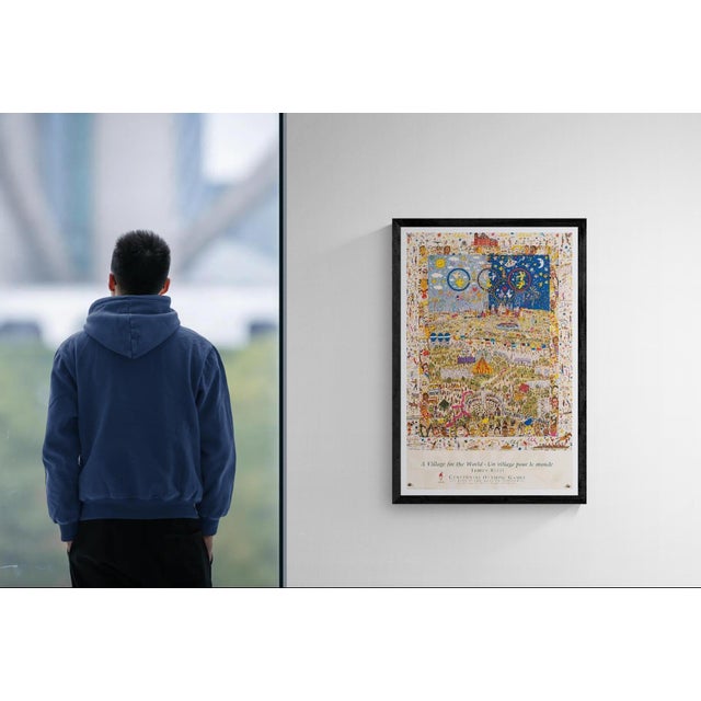 The piece this original poster, titled "a village for the world," was designed by pop artist james rizzi for the...