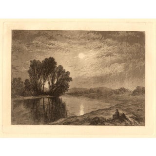 John Henry Hill "Moonlight on the Androscoggin" Etching C.1880 For Sale