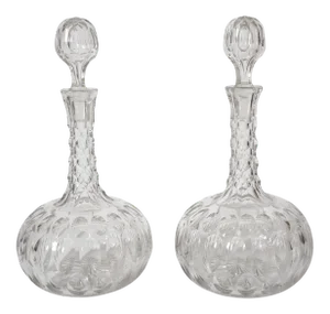 1870s Decanters Crystal With Optic Pattern - a Pair