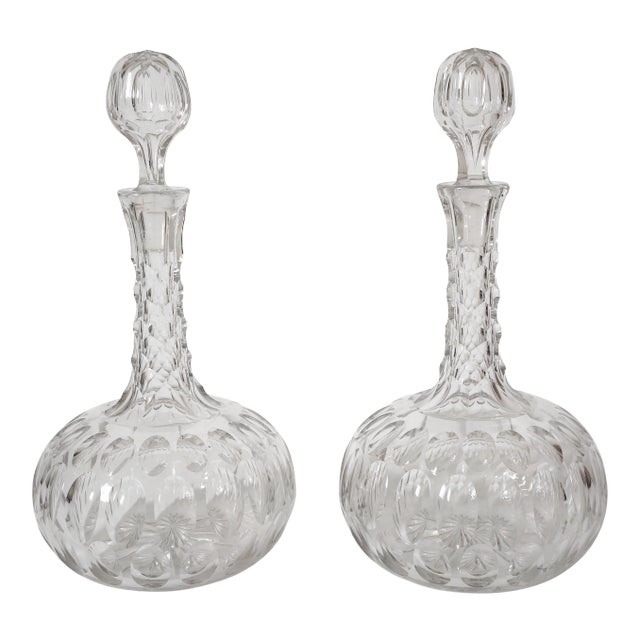 Antique Pair of Crystal Decanters For Sale