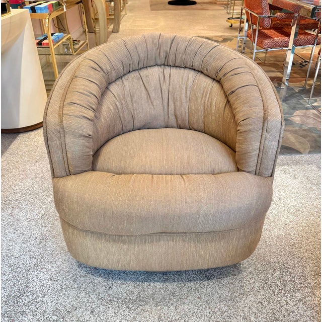 Adrian Pearsall 1980's Ruched Back Swivel Barrel Chair For Sale - Image 4 of 12