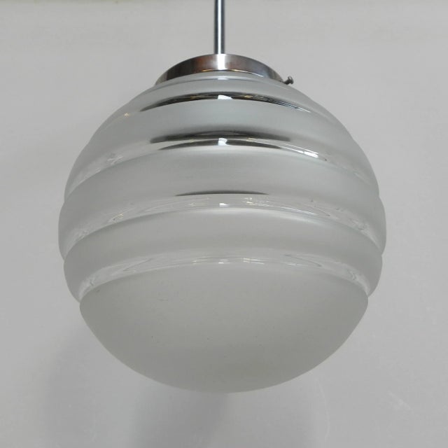 Art Deco Ribbed Glass Globe Ceiling Lamp, 1930s For Sale - Image 10 of 11
