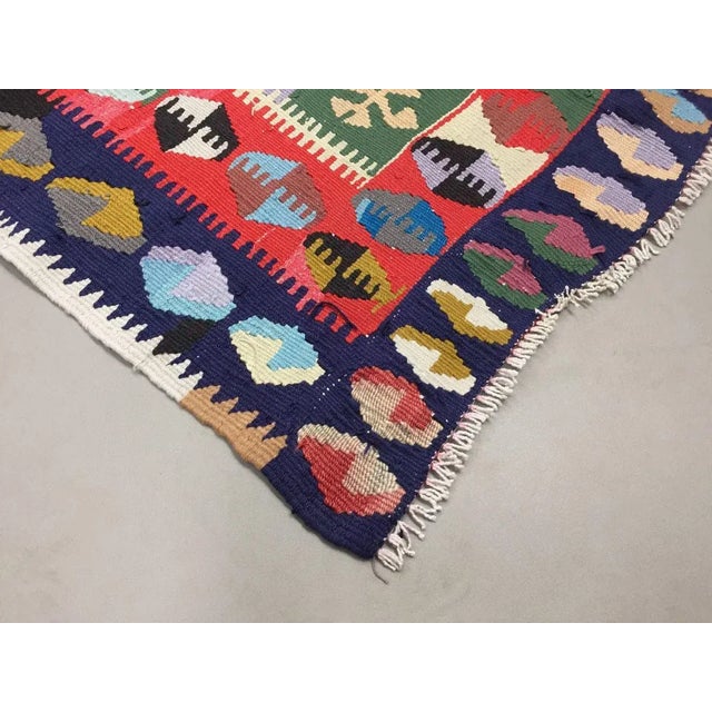 Textile Small Vintage Turkish Black, Red, Blue, and Green Wool Tribal Kilim Rug, 1950s For Sale - Image 7 of 11