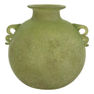 Italian Green Murano Scavo Glass Vase attributed to Seguso Vetri d'Arte, 1970s For Sale