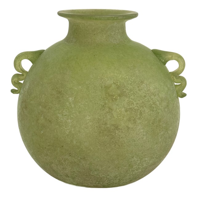 Italian Green Murano Scavo Glass Vase attributed to Seguso Vetri d'Arte, 1970s For Sale