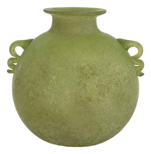 Italian Green Murano Scavo Glass Vase attributed to Seguso Vetri d'Arte, 1970s