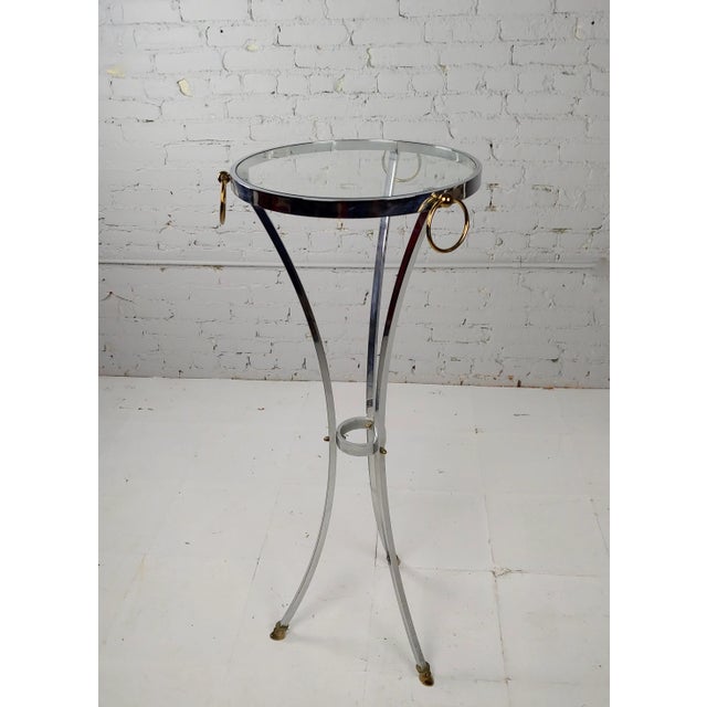 Mid-Century Modern Glass Top Chrome Gueridon Pedestal W/Brass Hoof Feet For Sale - Image 9 of 9