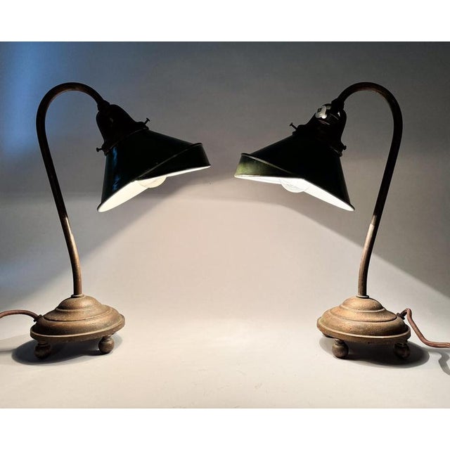 Enamel & Cast Iron Desk Lamps, Former Czechoslovakia, 1920s, Set of 2 For Sale - Image 11 of 18