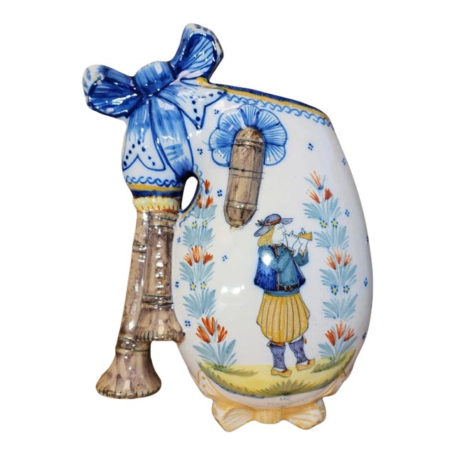 Early 1900s Early Quimper HR Henriot Wall Pocket For Sale