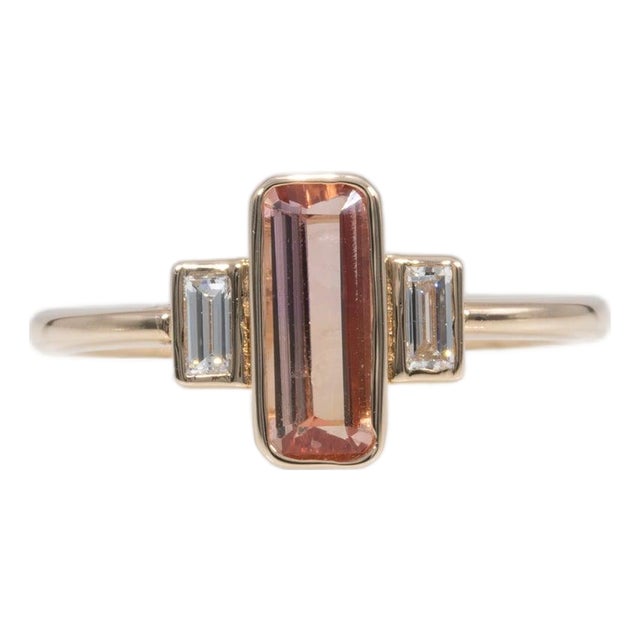 Imperial Topaz Ring With Earth-Mined Diamond Accents in Solid 14k Gold, 9x3.5mm, Size 6.75 For Sale