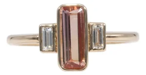 Imperial Topaz Ring With Earth-Mined Diamond Accents in Solid 14k Gold, 9x3.5mm, Size 6.75
