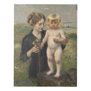 Heinrich Pforr, Nude Boy – Mother Erna with Son Walter, Oil Painting on Canvas For Sale