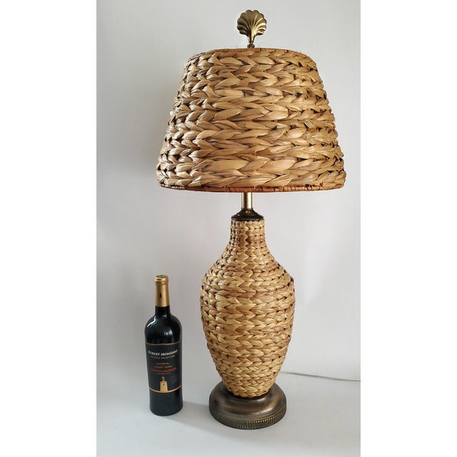 Christa's South Seashells Lamp & Shade Wicker Rattan Seagrass For Sale - Image 4 of 11