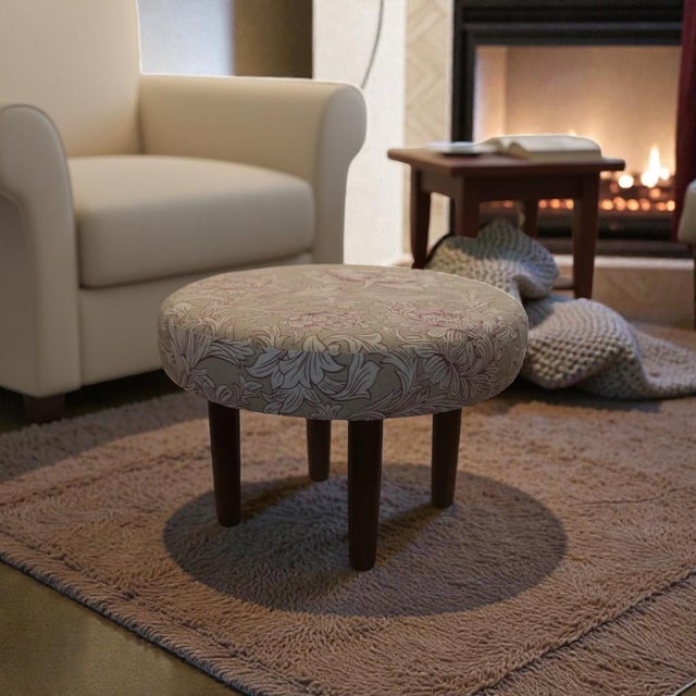 Beige Round Stool in Chrysanthemum Toile from Morris & Co, 1960s For Sale - Image 8 of 9