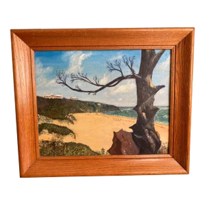Mid 20th Century Bahama Beach Scene Oil Painting, Framed