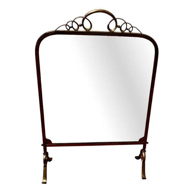 Art Deco Brass and Sunburst Mirror Fire Screen, 1900 For Sale