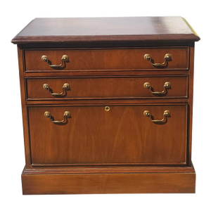 Mid Century Drexel Chippendale Walnut Locking Drawer Filing Cabinet