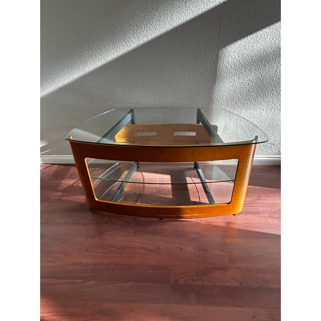 Auburn 2000s Bdi Modern Cherry Wood & Tempered Glass Media Console and Audio Tower Set - 2 Pieces For Sale - Image 8 of 10