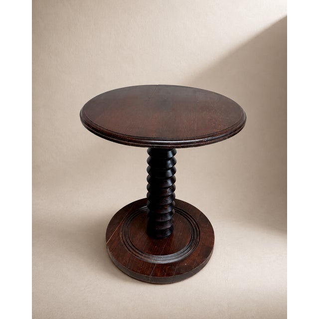 Antique French Industrial Oak Wine Press Screw Pedestal Side Table attributed to Charles Dudouyt, 1940 For Sale - Image 9 of 9