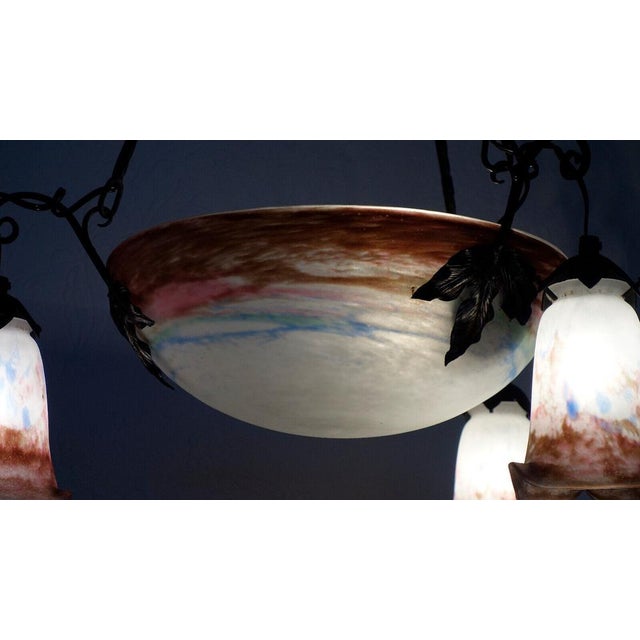 Black Antique Art Nouveau 4-Light Chandelier from Müller Freres Luneville, 1930s For Sale - Image 8 of 18