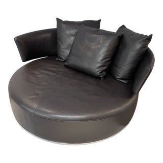 B&b Italia Maxalto Amoenus Circular Swivel Sofa by Antonio Citterio in Brown Leather For Sale