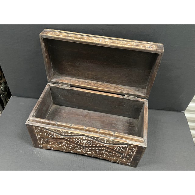 Vintage Mother of Pearl Inlay Wooden Small Box Trunk For Sale In New York - Image 6 of 12