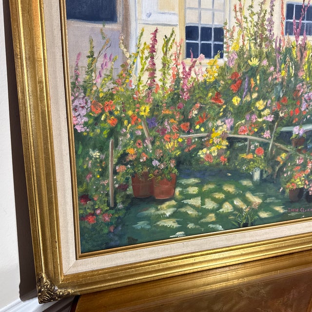 1960s Vintage French Style Impressionist Garden Painting by Irene Cloninger For Sale - Image 5 of 10