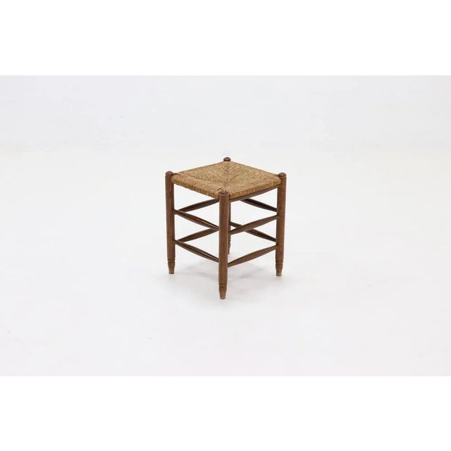 Brown French Oak and Rush Stool, 1950s For Sale - Image 8 of 8