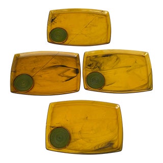 Vintage Mid Century Modern Tortoiseshell Lucite Horderves Drink Party Trays- Set of 4 For Sale