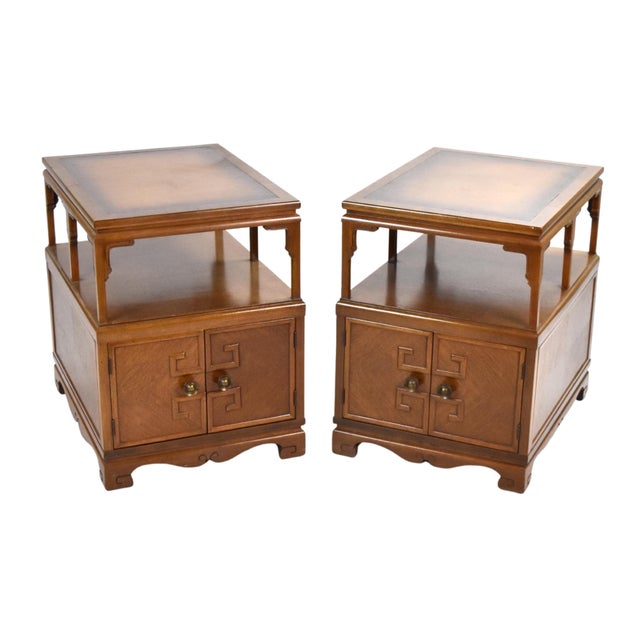 Pair Vintage Midcentury Modern Asian End Tables Nightstand