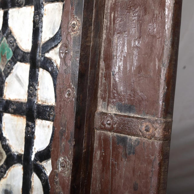 Indian Antique Indian Teakwood and Painted Iron Compound Door For Sale - Image 3 of 6