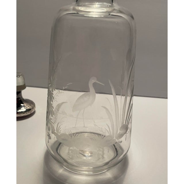 Traditional Antique Engraved Stork Glass Decanter or Scent Bottle For Sale - Image 3 of 9