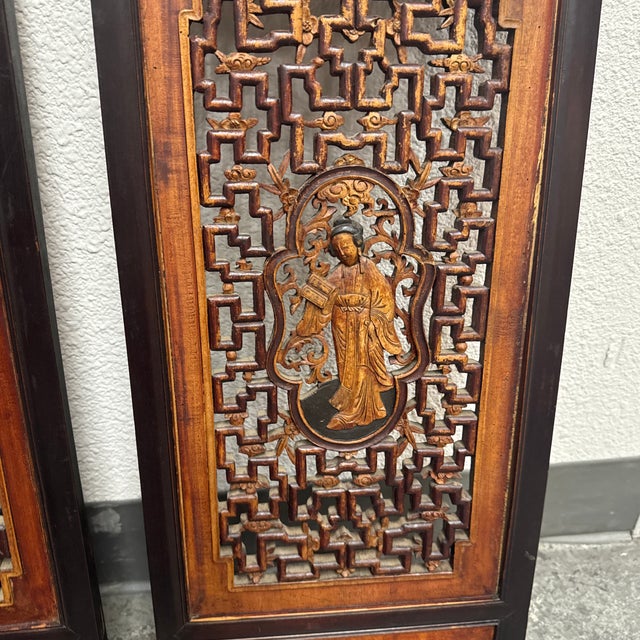 Antique Chinese Carved Wood Window Panels, Pair For Sale - Image 11 of 12