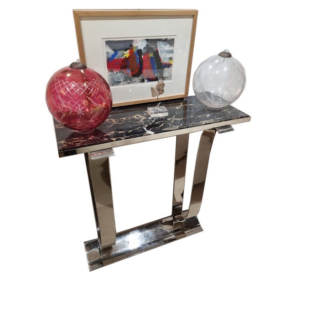 Vintage Art Deco Chrome Console Chrome with stone top