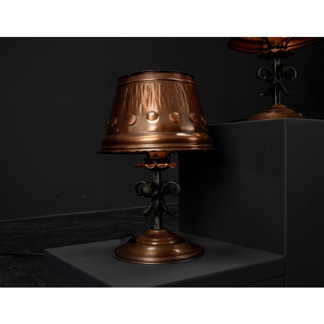 Metal Copper Table Lamp in Cast Iron, 1960s, Set of 2 For Sale - Image 7 of 18