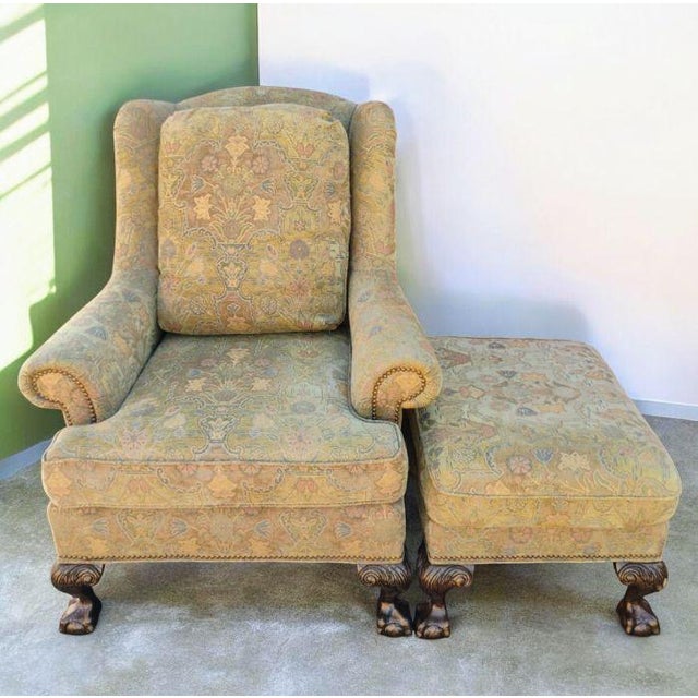 Wood Timeless Luxury: Bespoke Taylor King Wingback Armchair & Matching Ottoman Set For Sale - Image 7 of 12