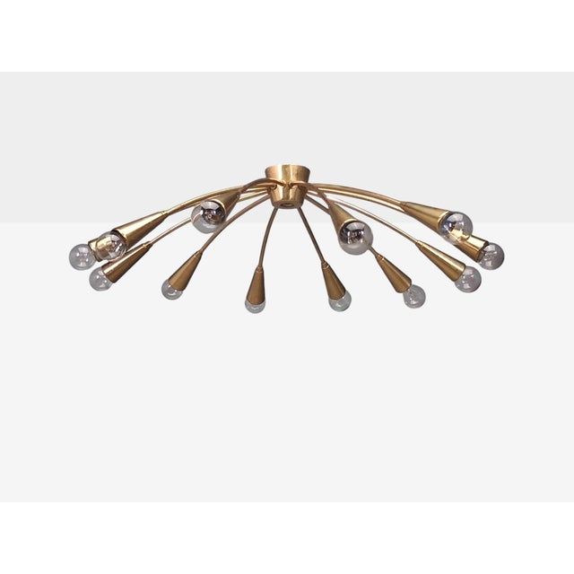 Mid-Century Modern 1960s Style After j.t. Kalmar Mid Century Modern Spider Flushmount Chandelier, Brass For Sale - Image 3 of 12