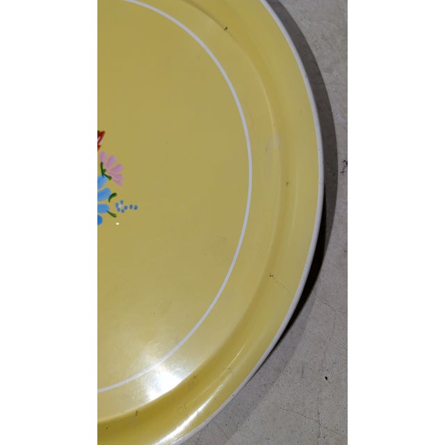 Canary Yellow Vintage Hand Painted Toleware Tray Mid Century Modern For Sale - Image 8 of 8