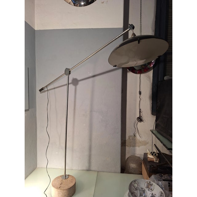 Large Floor Lamp in Chromed Metal with Black Acrylic Glass Lampshade and Travertine Base, 1960s For Sale - Image 11 of 18