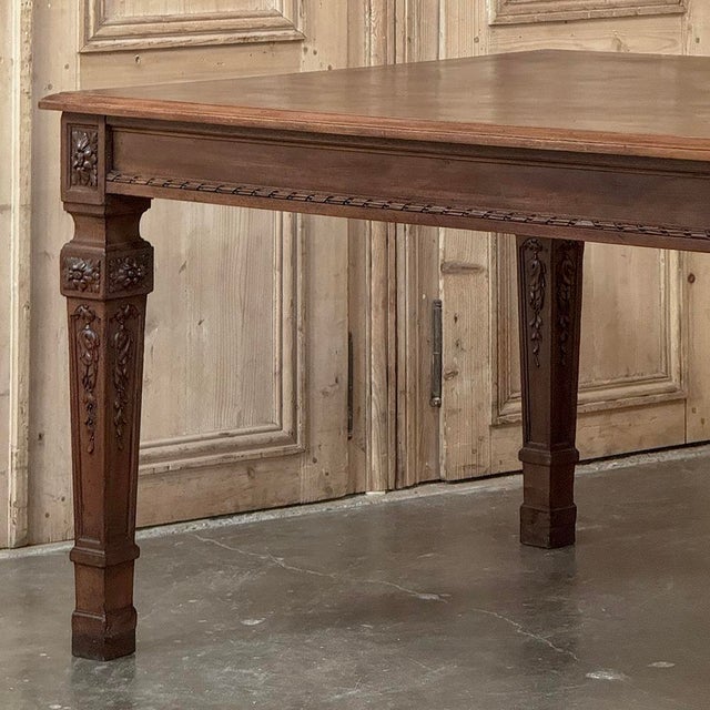 French Louis XVI Style Walnut Dining Table With Parquetry Top For Sale - Image 9 of 18