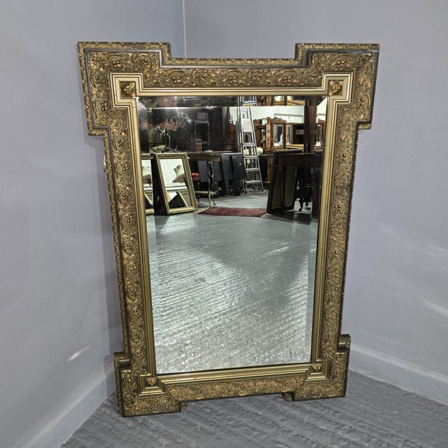 An super quality green and parcel gilded French rectangular mirror with bevelled mirror plate, can be hung landscape or...